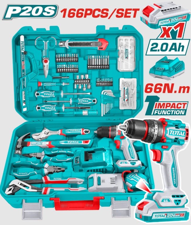 KIT TALADRO 20V +166 ACCESORIOS TOTAL THKTJP41667-4